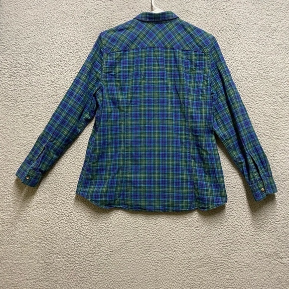 Eddie Bauer Shirt Mens Large Green Blue Plaid Button Up Long Sleeve Flannel - Picture 2 of 12
